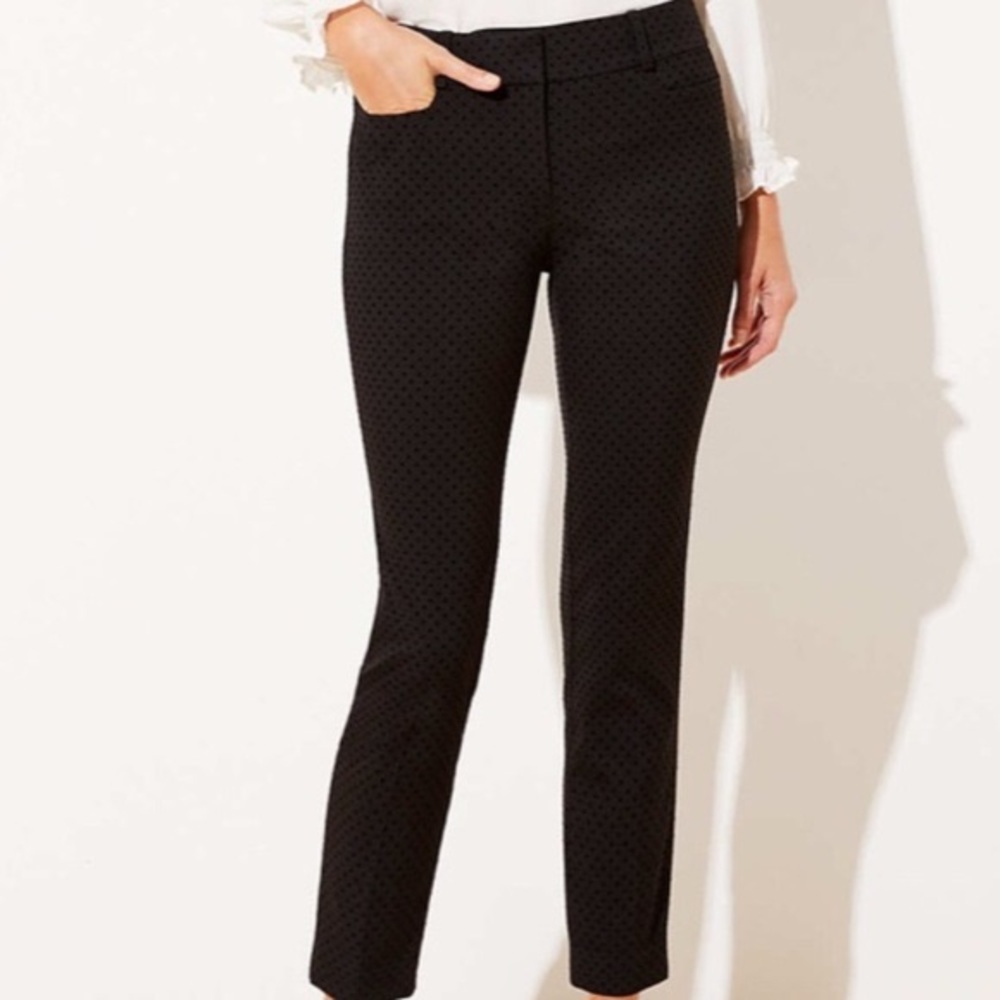 Loft grey with black velvet polka dots marissa skinny pant